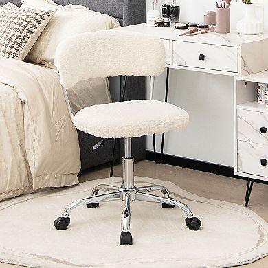 Gymax Computer Desk Chair Adjustable Sherpa Office Chair Swivel Vanity Chair White