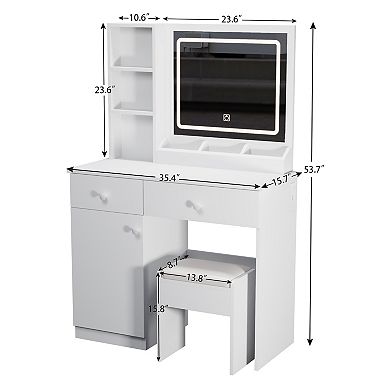 Makeup Vanity Desk with 3-Color Adjustable Lighted Mirror, Stylish Dressing Table Set for Bedroom