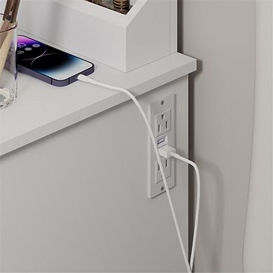 Makeup Vanity Desk with 3-Color Adjustable Lighted Mirror, Stylish Dressing Table Set for Bedroom