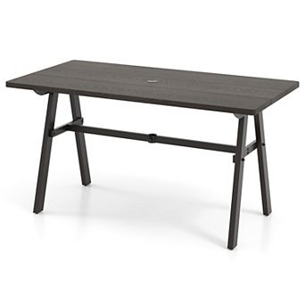 Gymax 59'' x 29.5'' Rectangle Rustproof Patio Dining Table w/ 1.93'' Umbrella Hole