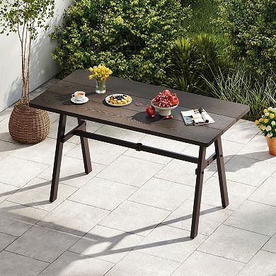 Gymax 59'' x 29.5'' Rectangle Rustproof Patio Dining Table w/ 1.93'' Umbrella Hole