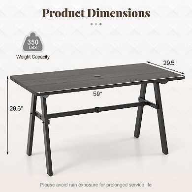 Gymax 59'' x 29.5'' Rectangle Rustproof Patio Dining Table w/ 1.93'' Umbrella Hole