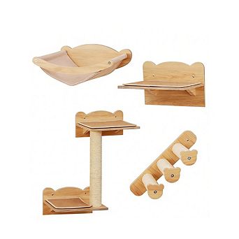 Gymax Cat Wall Shelves w/ Hammock 2-step Cat Tree Perch Non-slip Carpet Mat for Indoor