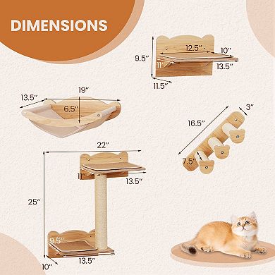 Gymax Cat Wall Shelves w/ Hammock 2-step Cat Tree Perch Non-slip Carpet Mat for Indoor