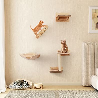 Gymax Cat Wall Shelves w/ Hammock 2-step Cat Tree Perch Non-slip Carpet Mat for Indoor