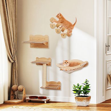 Gymax Cat Wall Shelves w/ Hammock 2-step Cat Tree Perch Non-slip Carpet Mat for Indoor