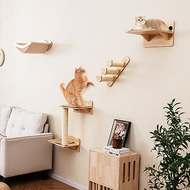 Gymax Cat Wall Shelves w/ Hammock 2-step Cat Tree Perch Non-slip Carpet Mat for Indoor