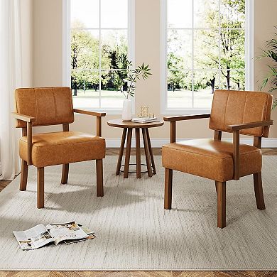 ANIXOL Mid-Century Vertical-Textured PU Upholstered Dining Chair Set