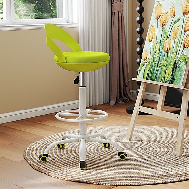 Gymax Drafting Stool Rolling Tall Desk Chair w/ Wheels Low Backrest Footrest Green