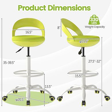 Gymax Drafting Stool Rolling Tall Desk Chair w/ Wheels Low Backrest Footrest Green