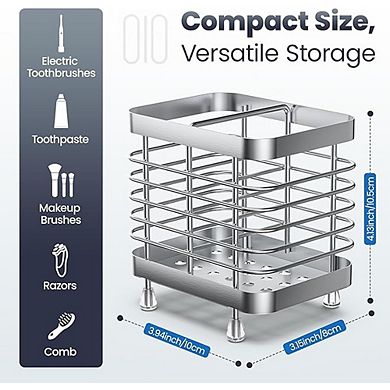 Wall Mounted Toothbrush Holder, Stainless Steel Bathroom Organizer