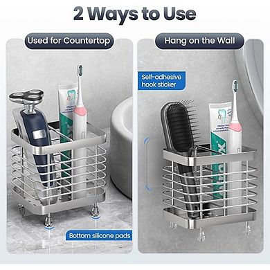 Wall Mounted Toothbrush Holder, Stainless Steel Bathroom Organizer