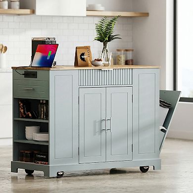 48.5 in. Kitchen Island with Storage Cabinet ,5 Wheels and 3 Drawers