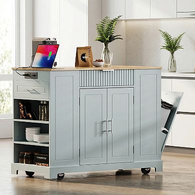 48.5 in. Kitchen Island with Storage Cabinet ,5 Wheels and 3 Drawers