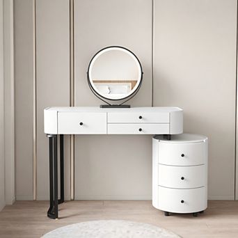 Lufeiya Makeup Desk with LED Mirror and Rotatable Side Cabinet
