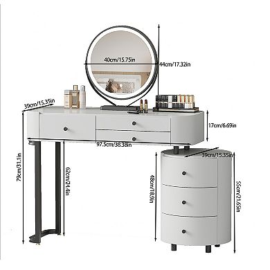 Lufeiya Makeup Desk with LED Mirror and Rotatable Side Cabinet