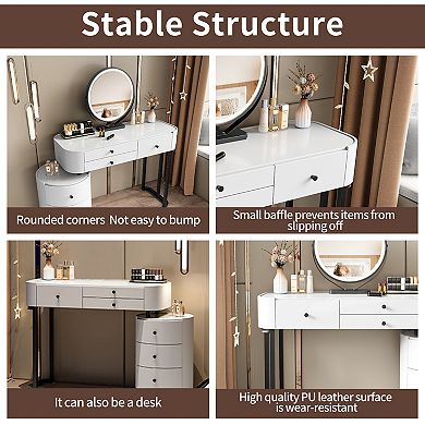 Lufeiya Makeup Desk with LED Mirror and Rotatable Side Cabinet