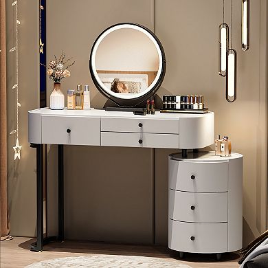 Lufeiya Makeup Desk with LED Mirror and Rotatable Side Cabinet