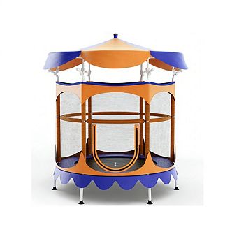 Gymax 64'' Kids Trampoline w/ Detachable Canopy Safety Enclosure Net Foam Handle Orange