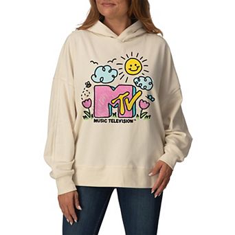 Women's MTV Spring Doodle Logo Oversized Fleece Hoodie Sweatshirt
