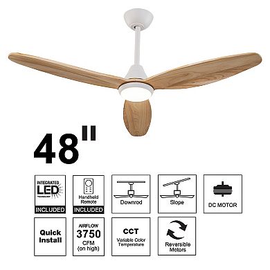C Cattleya 48-Inch Integrated LED Satin Nickel Wood Ceiling Fan with Color Changing Technology