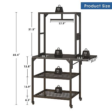 3D Printer Stand with Filament Storage, Metal T-Type Spool Holder with Wheels for Office