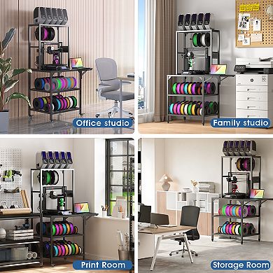 3D Printer Stand with Filament Storage, Metal T-Type Spool Holder with Wheels for Office