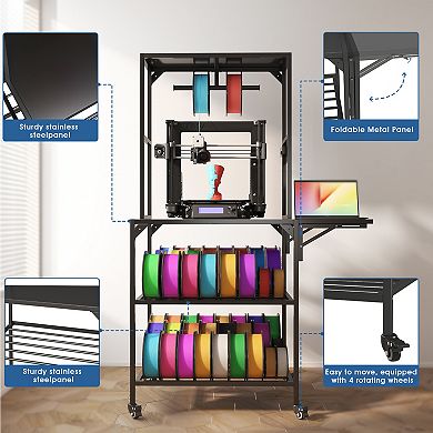 3D Printer Stand with Filament Storage, Metal T-Type Spool Holder with Wheels for Office