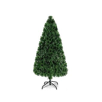 Gymax Pre-Lit Fiber Optic 5' Artificial Christmas Tree PVC Tips Metal Stand