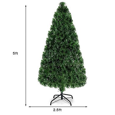 Gymax Pre-Lit Fiber Optic 5' Artificial Christmas Tree PVC Tips Metal Stand