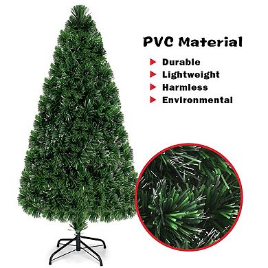 Gymax Pre-Lit Fiber Optic 5' Artificial Christmas Tree PVC Tips Metal Stand