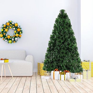 Gymax Pre-Lit Fiber Optic 5' Artificial Christmas Tree PVC Tips Metal Stand