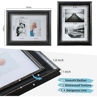 5x7 Matted 2-Opening Distressed Black Wood Collage Frame with 2 Mats