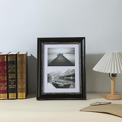 5x7 Matted 2-Opening Distressed Black Wood Collage Frame with 2 Mats
