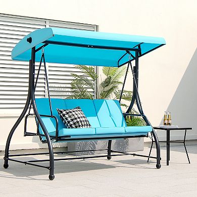 Gymax 3-Seat Outdoor Converting Patio Swing Glider Adjustable Canopy Porch Swing