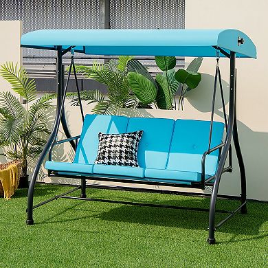 Gymax 3-Seat Outdoor Converting Patio Swing Glider Adjustable Canopy Porch Swing