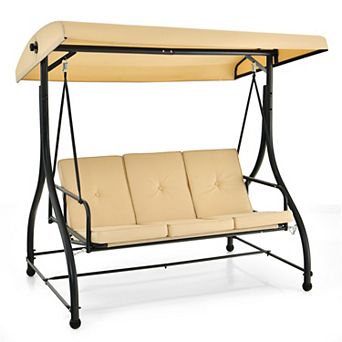 Gymax 3-Seat Outdoor Converting Patio Swing Glider Adjustable Canopy Porch Swing