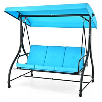Gymax 3-Seat Outdoor Converting Patio Swing Glider Adjustable Canopy Porch Swing