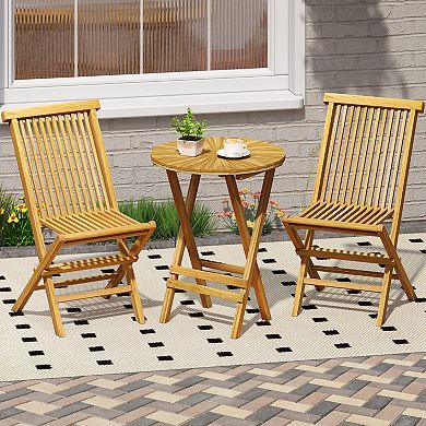 Gymax Patio Folding Side Table Teak Wood Round End Table Fully Assembled