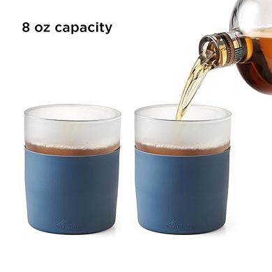 Rabbit Freezable Whiskey Glasses with Silicone Sleeves, Set of 2 - 8 oz Durable Barware