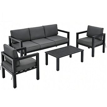 Gymax 4 pc Patio Conversation Furniture Set Outdoor Cushioned Sectional Sofa Set