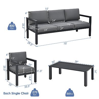 Gymax 4PCS Patio Conversation Furniture Set Outdoor Cushioned Sectional Sofa Set