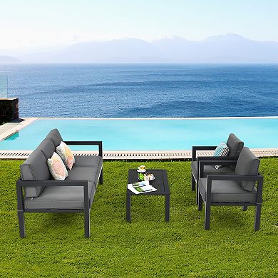 Gymax 4PCS Patio Conversation Furniture Set Outdoor Cushioned Sectional Sofa Set