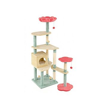 Gymax Flower Cat Tree w/Cosy Condo Sisal Scratching Posts Padded Flower-shaped Perch