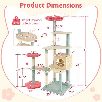 Gymax Flower Cat Tree w/Cosy Condo Sisal Scratching Posts Padded Flower-shaped Perch