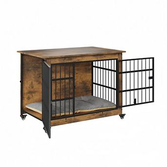 Dog Crate Furniture, Wooden Dog Kennel Indoor for Medium/Large Dogs, Pet Cage with Multiple Locks