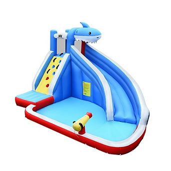 Gymax Inflatable Water Park Bounce House Slide Shark w/ Climbing Wall Splash Pool