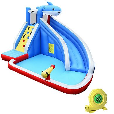 Gymax Inflatable Water Park Bounce House Slide Shark w/ Climbing Wall Splash Pool