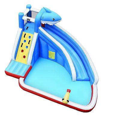 Gymax Inflatable Water Park Bounce House Slide Shark w/ Climbing Wall ...