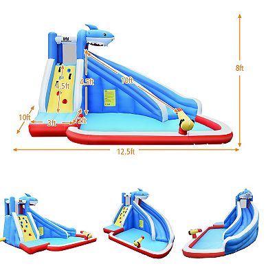 Gymax Inflatable Water Park Bounce House Slide Shark w/ Climbing Wall ...